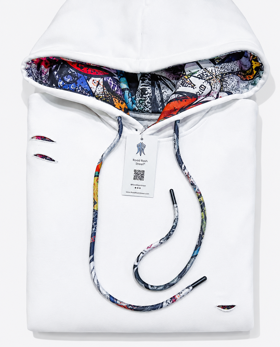 The Barcelona - Women's White Ripped Graffiti Hoodie