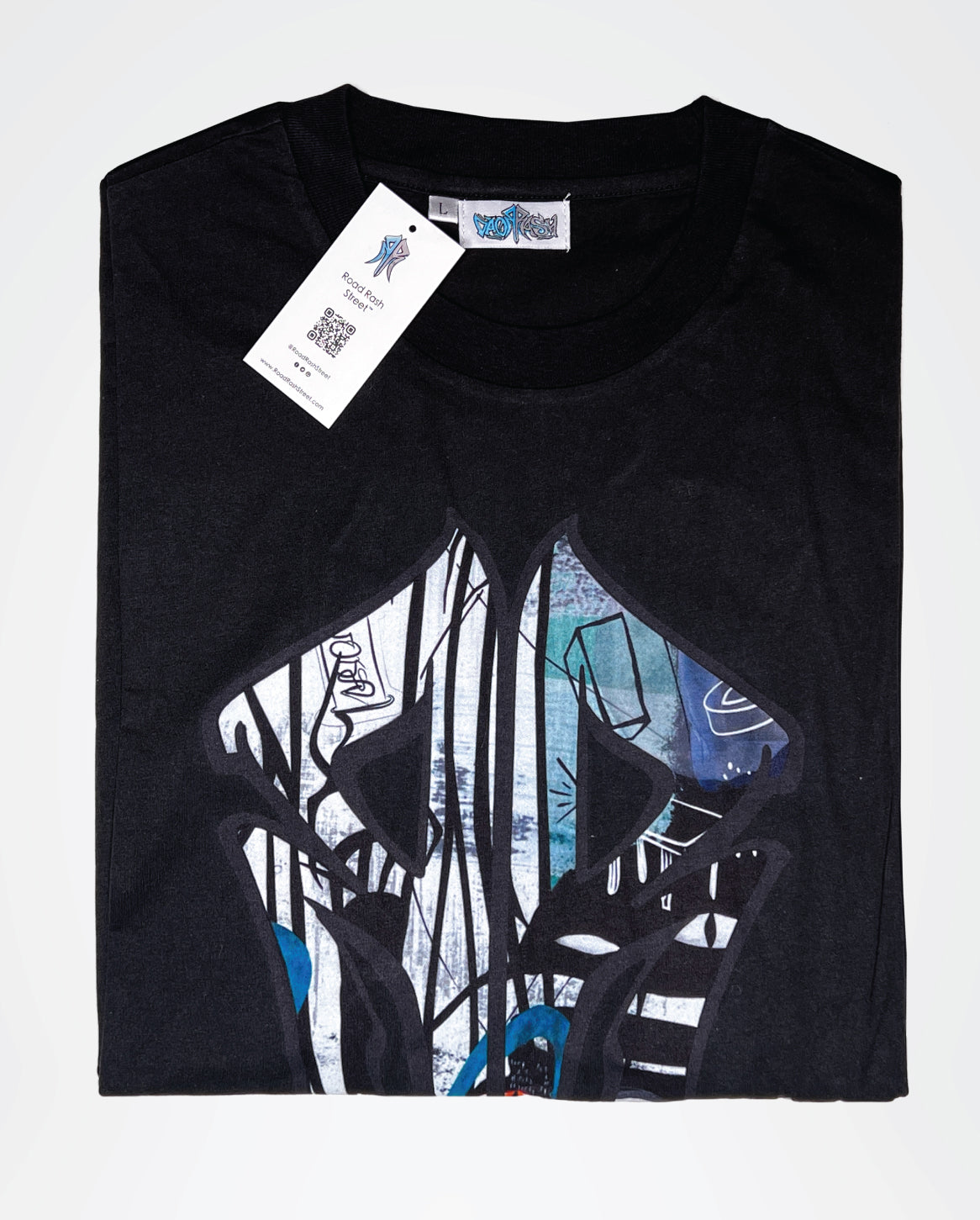 The Berlin: Oversized Designer Streetwear Tee with Road Rash Graffiti Logo Black