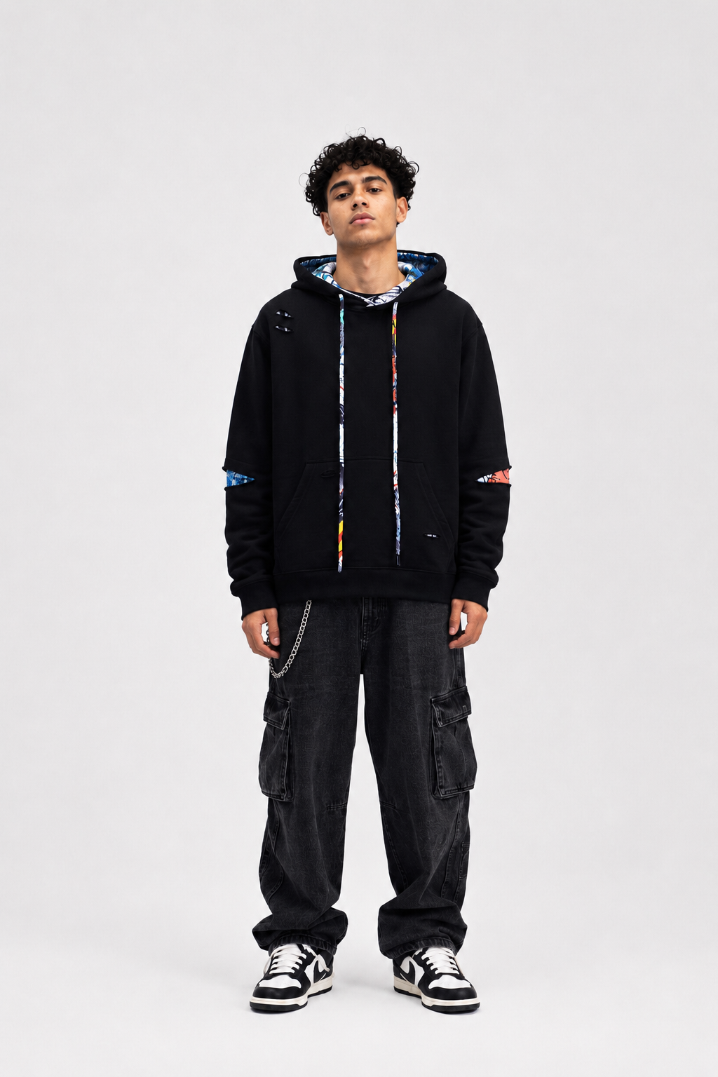 The Barcelona - Men Black Ripped Graffiti Hoodie