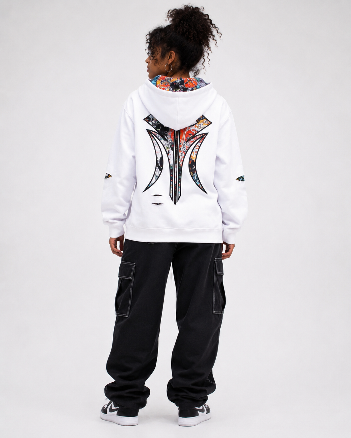 The Barcelona - Women's White Ripped Graffiti Hoodie