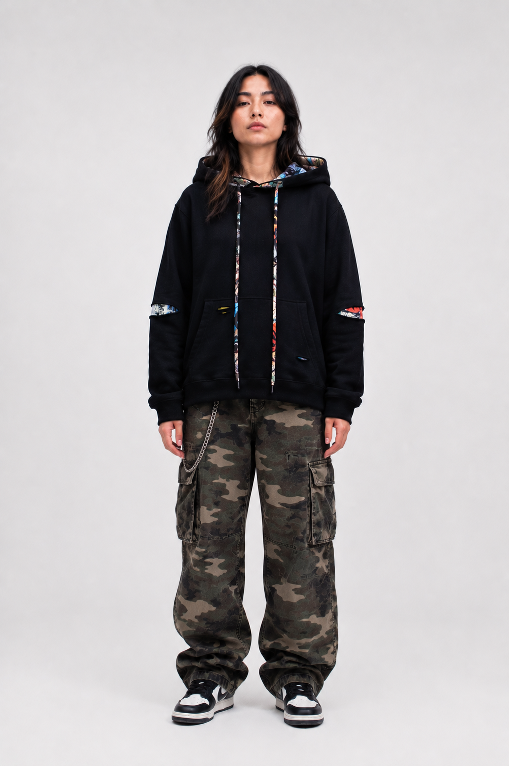 The Barcelona - Women's Black Ripped Graffiti Hoodie
